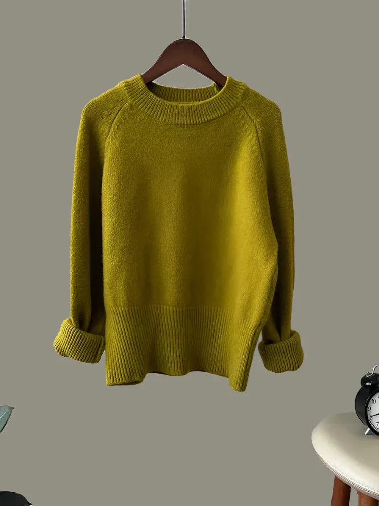 Metaversmall Autumn Winter Women Knitted Sweater Pullovers Female Jumper Warm Beige Light Coffee O-neck Basic Sweaters Tops 7 Colors