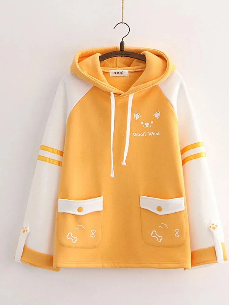 Metaversmall Japan Kawaii Fleece Warm Hoodie Women Cute Clothes Yellow Girls Thick Sweatshirt Female Winter Hooded Long Sleeve Pullovers Blue