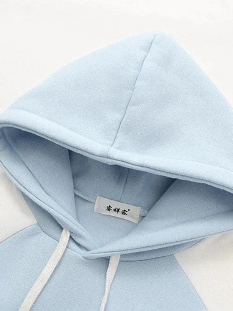 Metaversmall Japan Kawaii Fleece Warm Hoodie Women Cute Clothes Yellow Girls Thick Sweatshirt Female Winter Hooded Long Sleeve Pullovers Blue