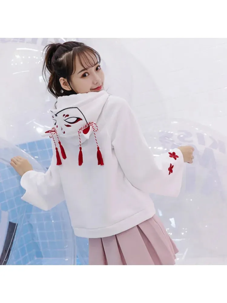 Metaversmall Women Harajuku Embroidery Hooded Sweatshirts Long Sleeve Black White Drawstring Hoodies 2023 Sweet Girls' Pullovers