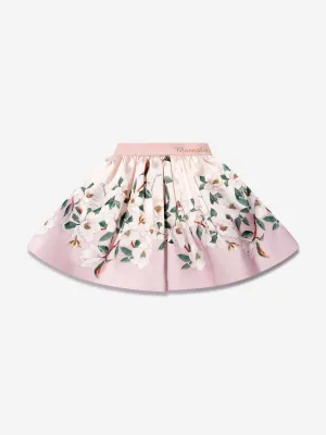 Monnalisa Girls Floral Leaf Print Skirt In Pink