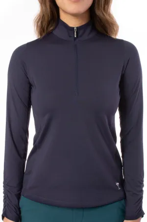 Navy Long Sleeve Zip Mock Polo