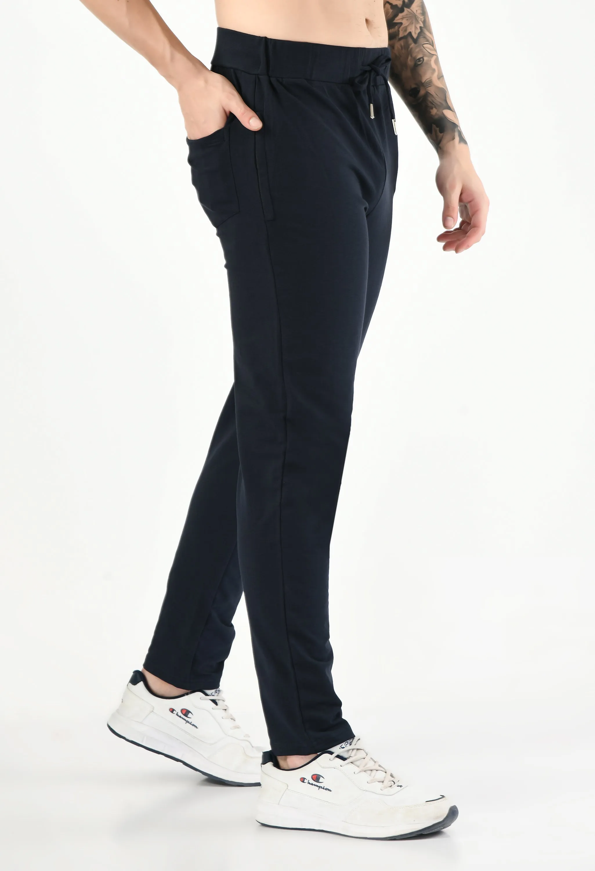 Navy Solid Relaxed Fit Casual Trouser