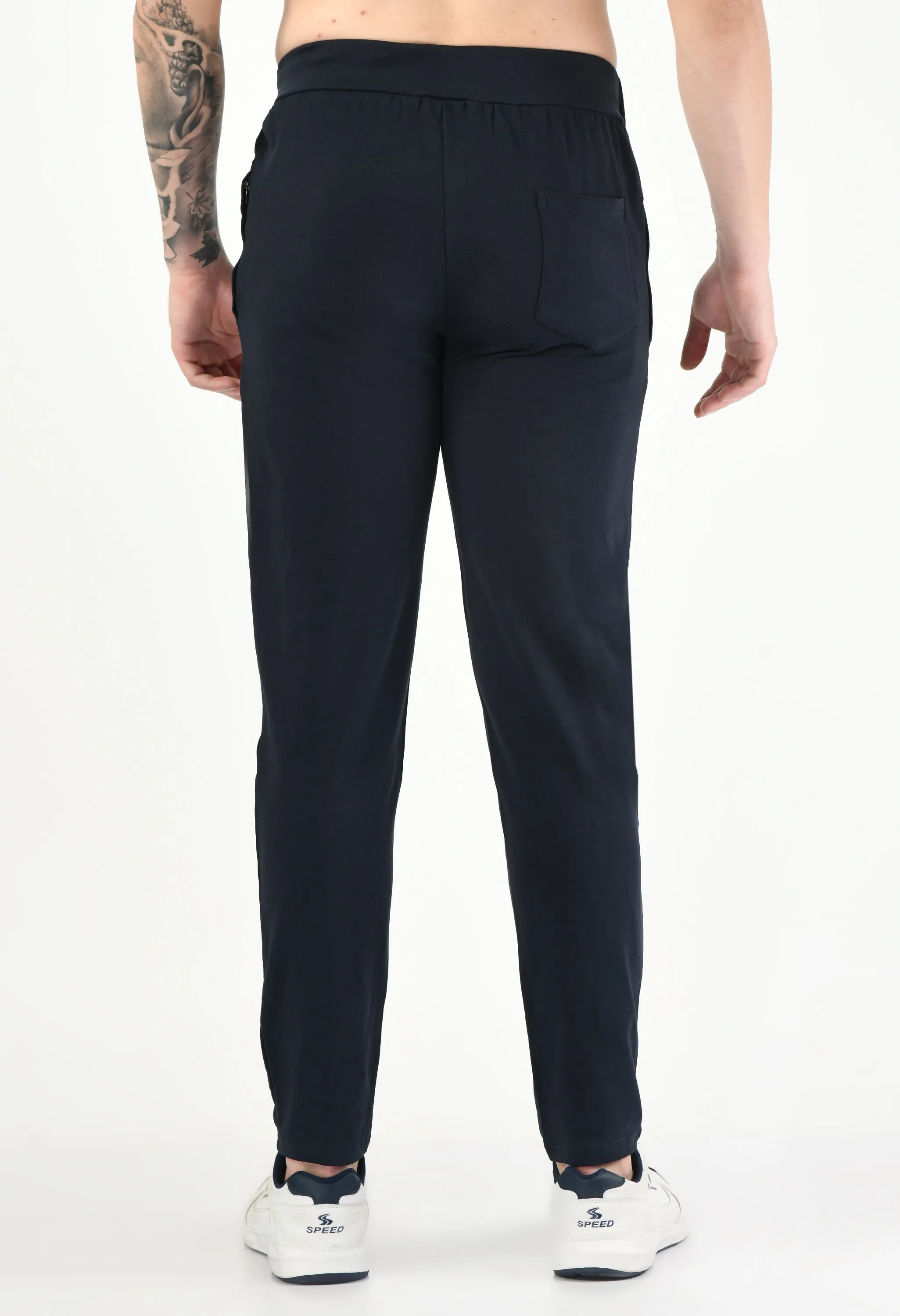 Navy Solid Relaxed Fit Casual Trouser