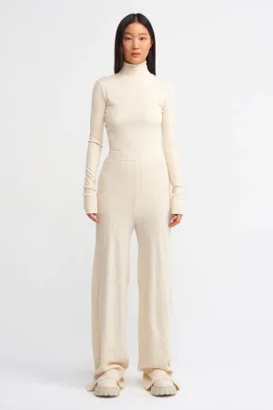 Nu Ribbed Wide Leg Trouser Natural