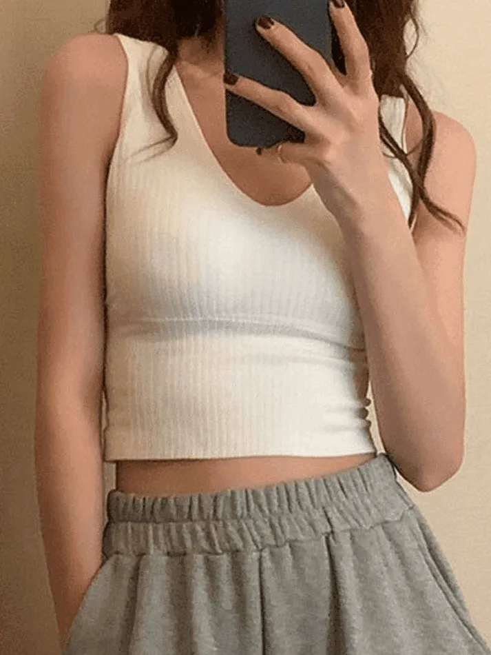 Rib V Neck Cropped Tank Top