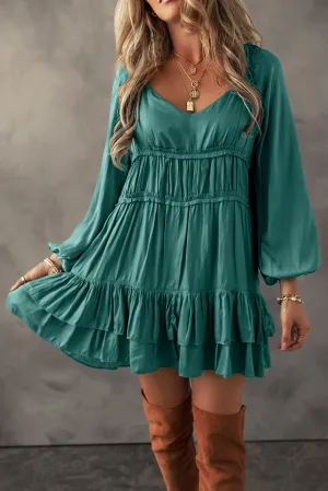 Ruffled Puff Sleeve Loose Fit Mini Dress