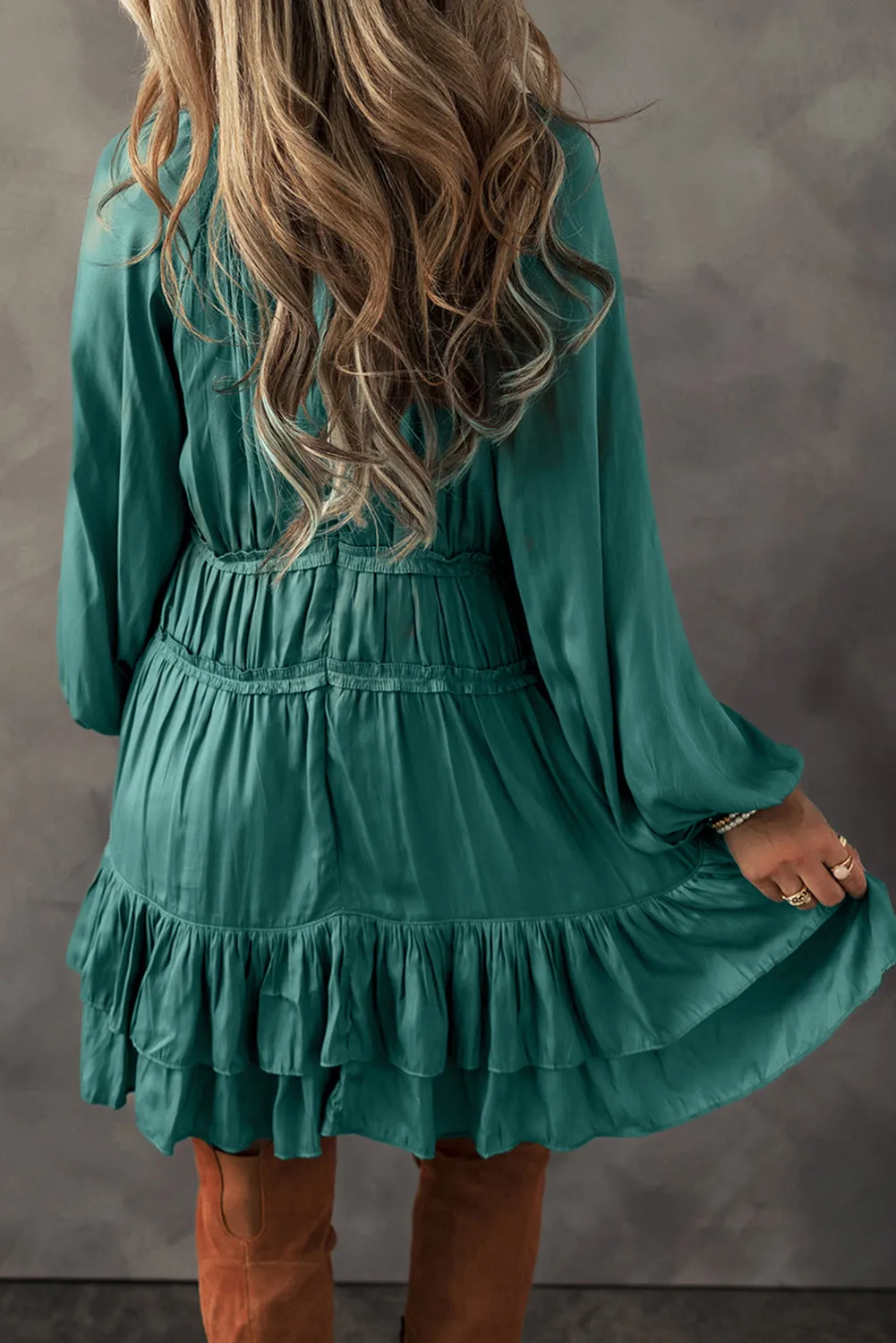 Ruffled Puff Sleeve Loose Fit Mini Dress