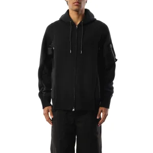 Sponge Sweat Nylon Twill  Zip Hoodie in Black