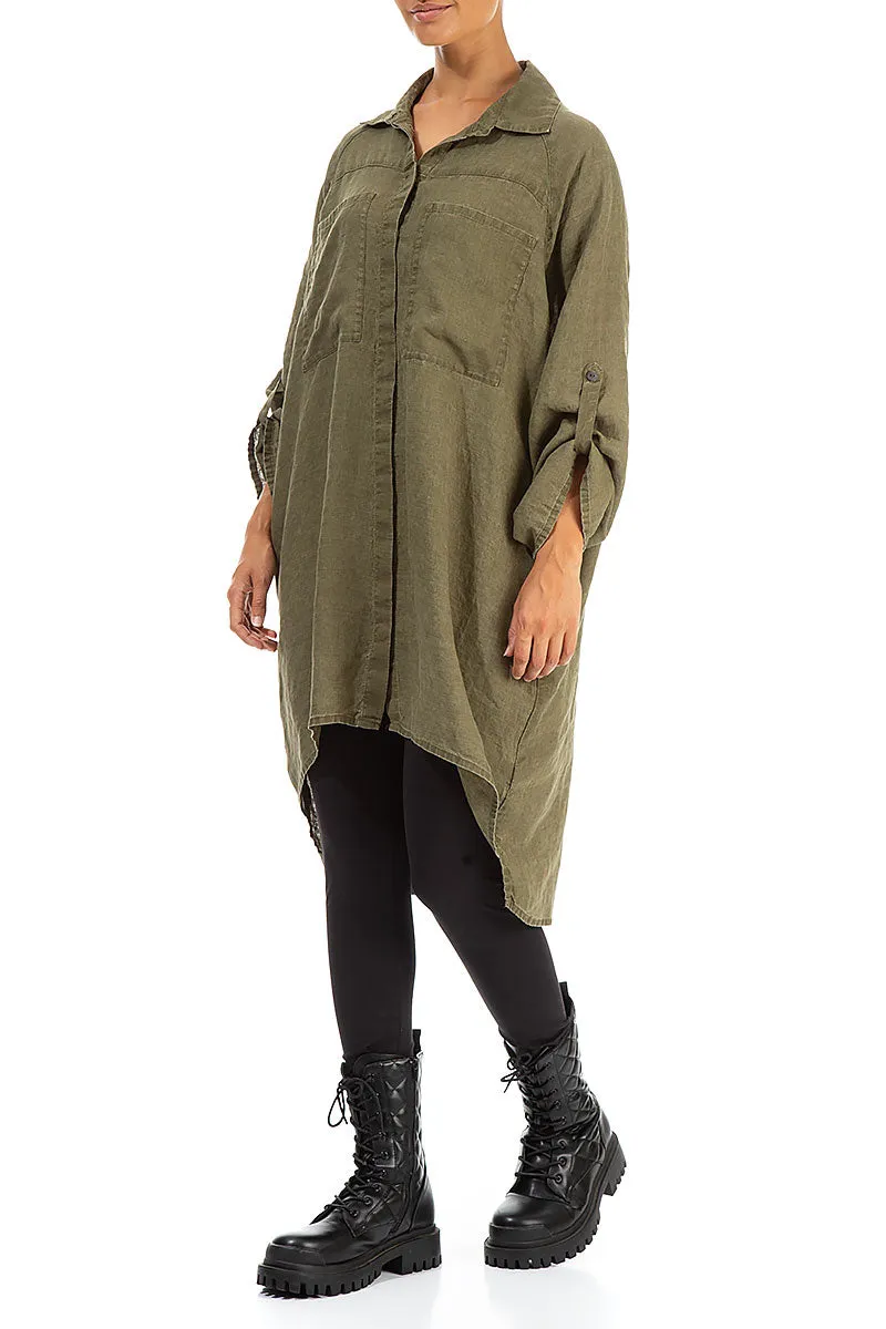 Wide Loose Khaki Linen Shirt