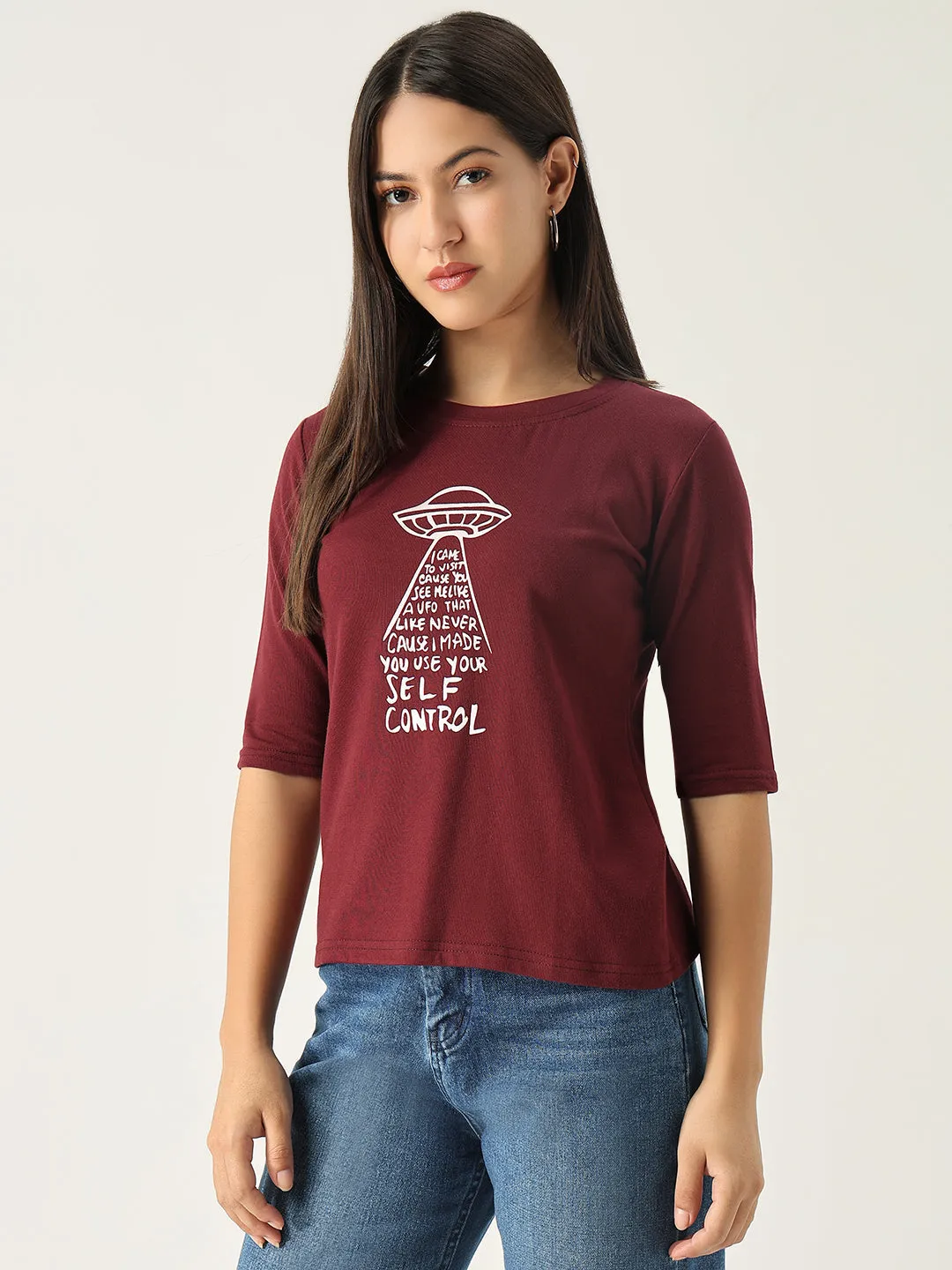 Women Graphic Burgundy T Shirt