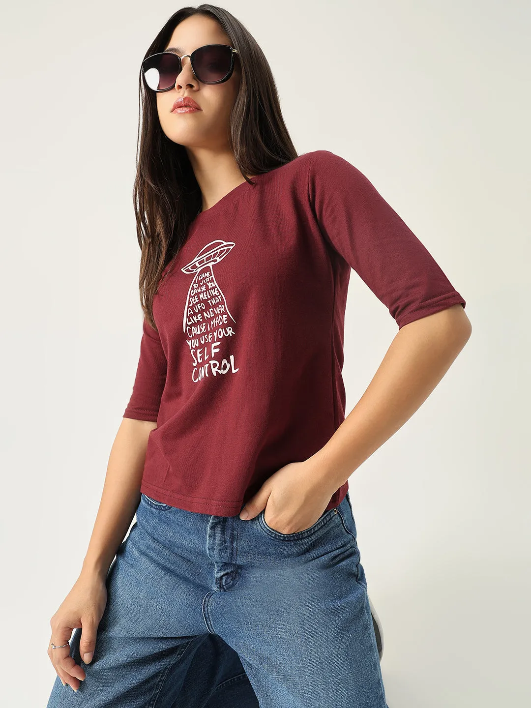 Women Graphic Burgundy T Shirt