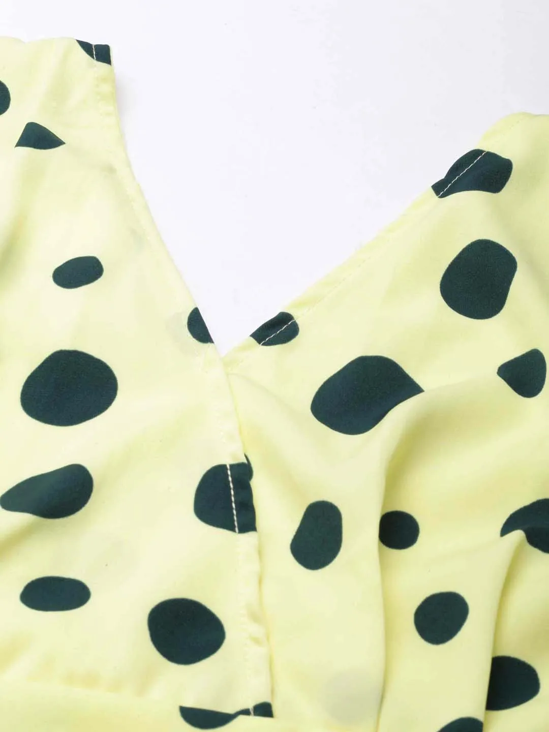 Women Lime Green Polka Dots Blouson Crop Top