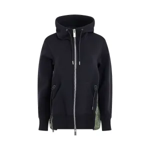 Women Sponge Sweat x Nylon Twill Hoodie in Navy/Khaki