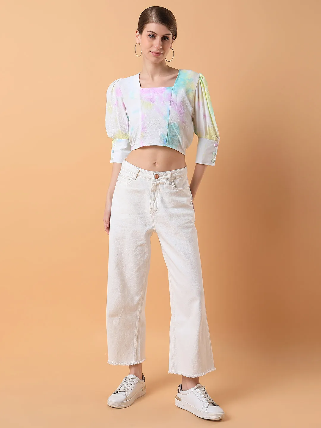 Women Tie and Dye Multi Blouson Crop Top