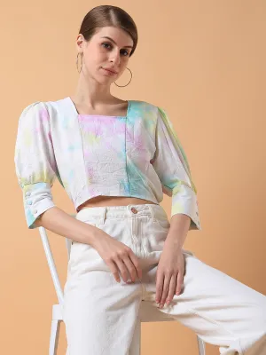 Women Tie and Dye Multi Blouson Crop Top