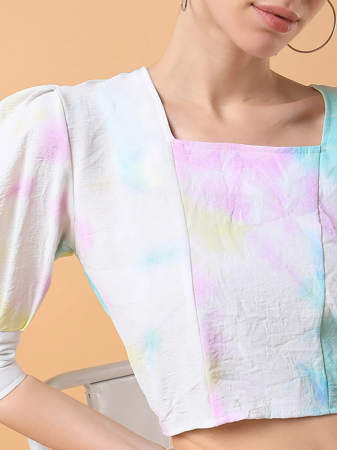 Women Tie and Dye Multi Blouson Crop Top