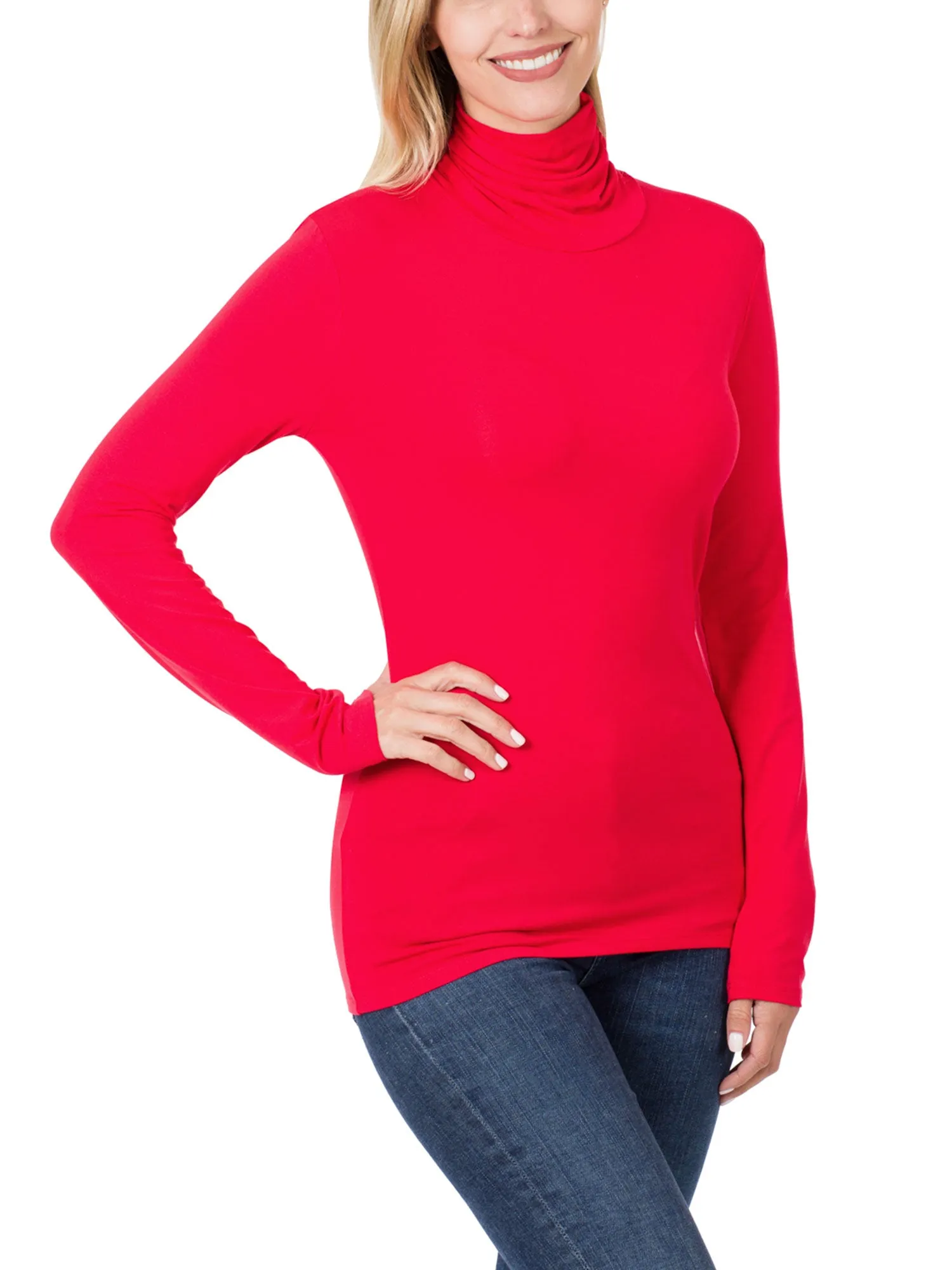 Womens Basic Long Sleeve Soft Stretch Rayon Turtle Mock Neck Top