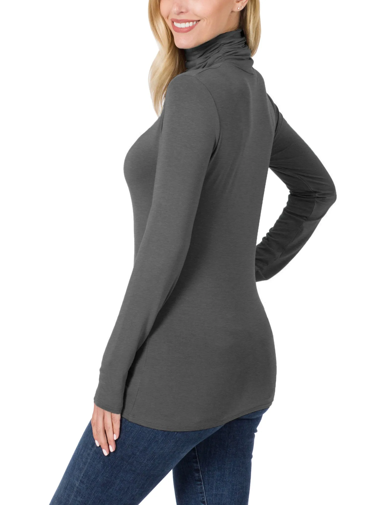 Womens Basic Long Sleeve Soft Stretch Rayon Turtle Mock Neck Top