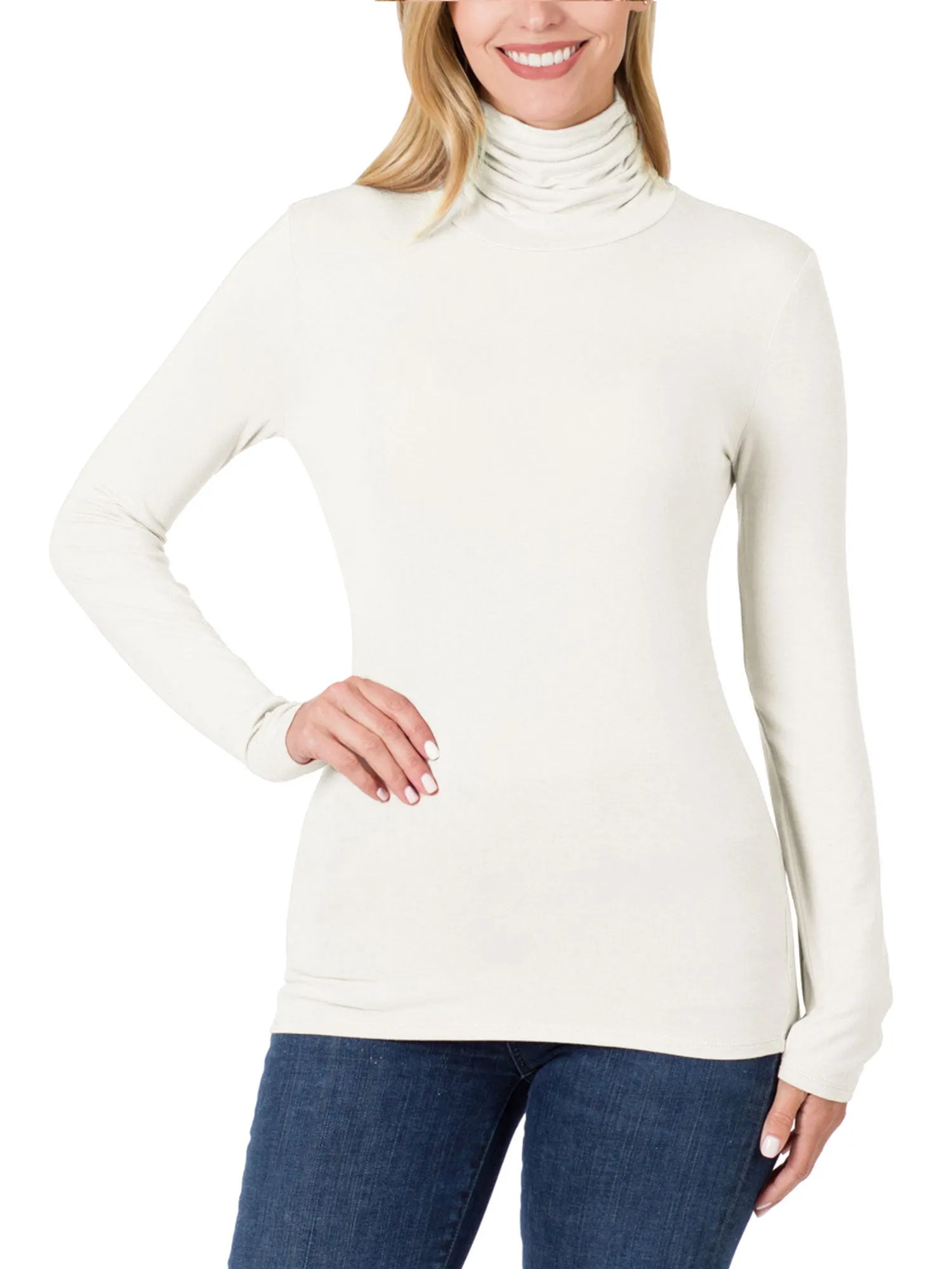 Womens Basic Long Sleeve Soft Stretch Rayon Turtle Mock Neck Top