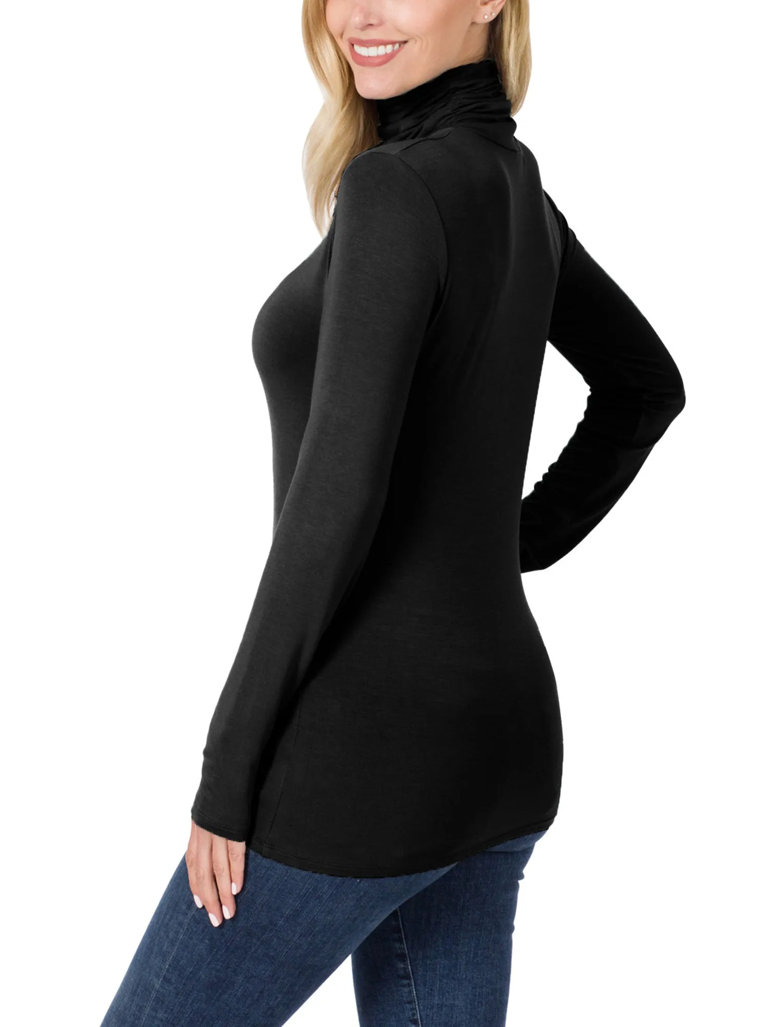 Womens Basic Long Sleeve Soft Stretch Rayon Turtle Mock Neck Top