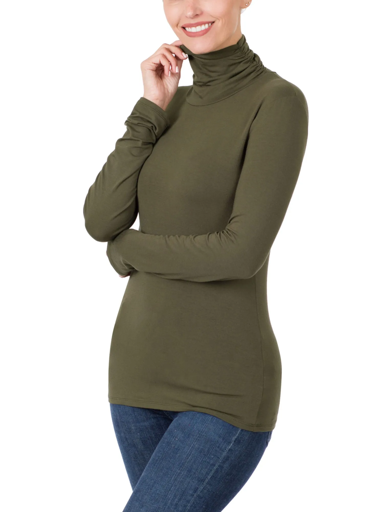 Womens Basic Long Sleeve Soft Stretch Rayon Turtle Mock Neck Top