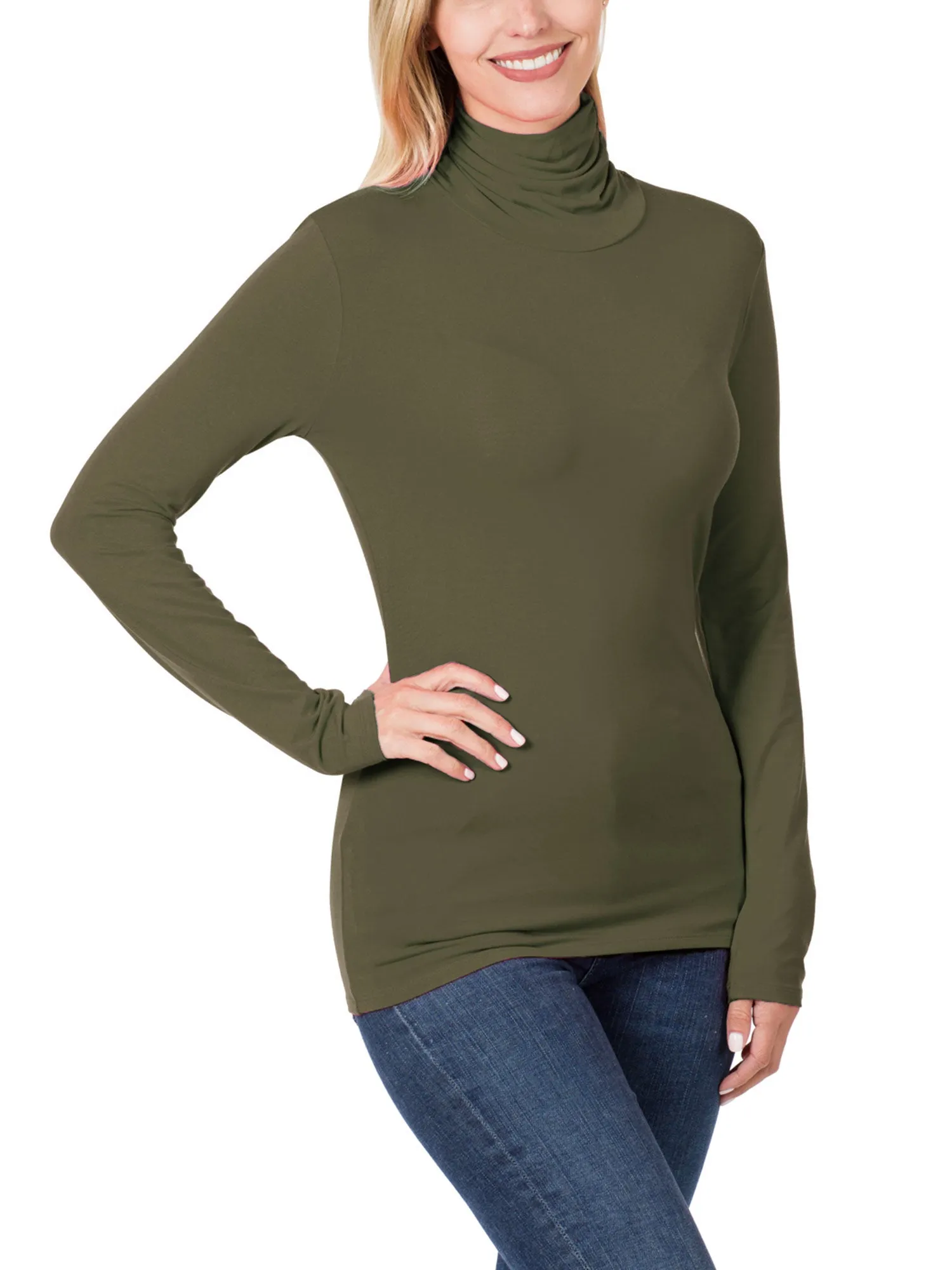 Womens Basic Long Sleeve Soft Stretch Rayon Turtle Mock Neck Top