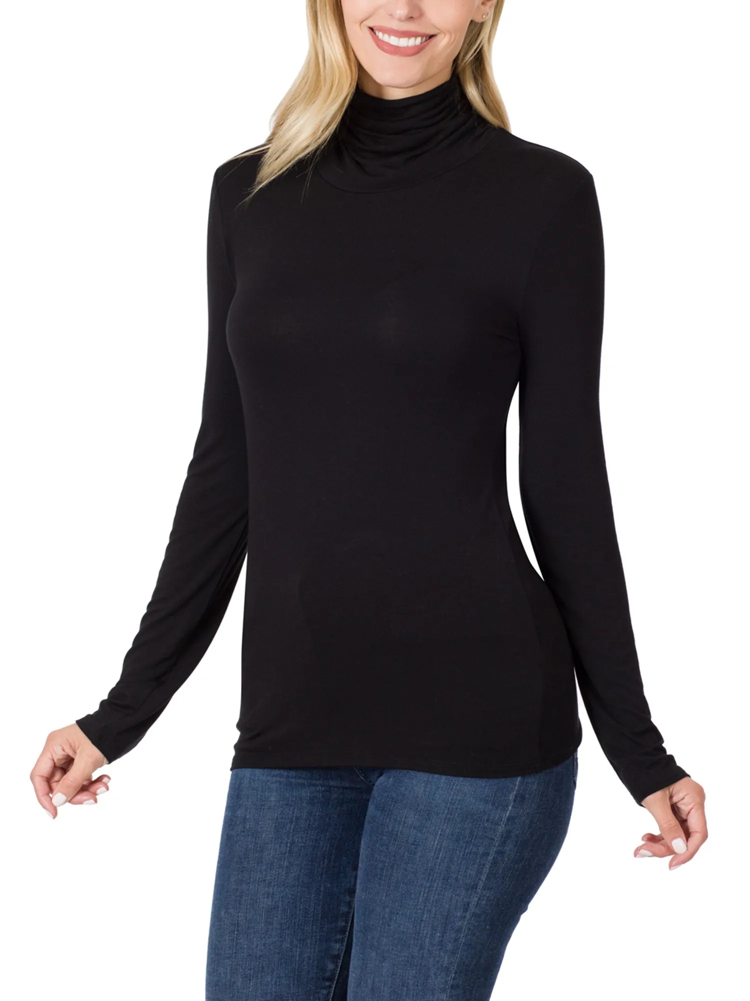 Womens Basic Long Sleeve Soft Stretch Rayon Turtle Mock Neck Top