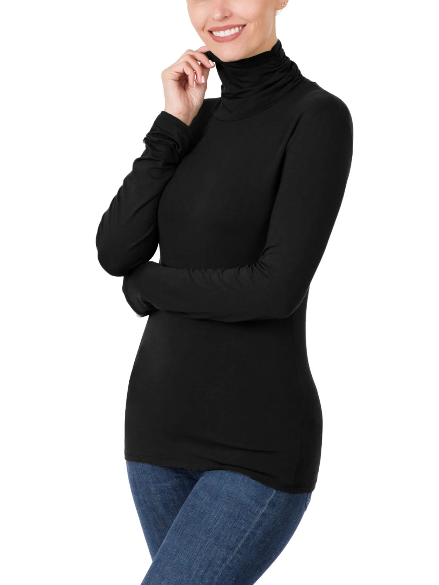 Womens Basic Long Sleeve Soft Stretch Rayon Turtle Mock Neck Top