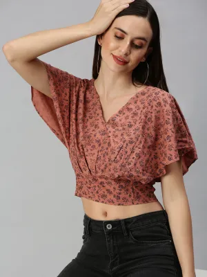 Women's Brown Printed Crop Tops