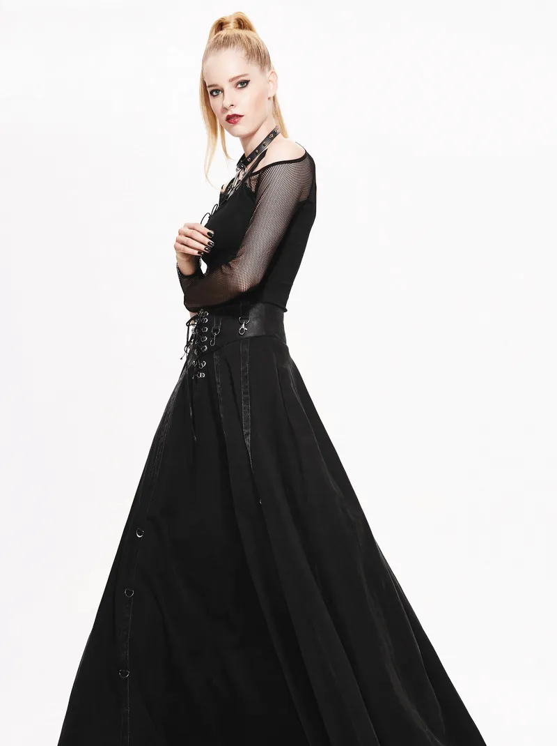 Women's Cotton Long Skirts / Steampunk Gothic Black High Waist Skirts