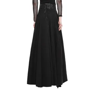 Women's Cotton Long Skirts / Steampunk Gothic Black High Waist Skirts