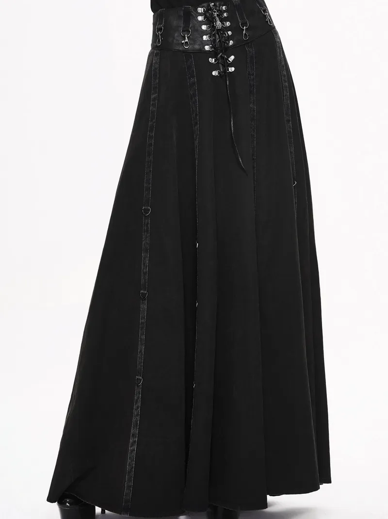 Women's Cotton Long Skirts / Steampunk Gothic Black High Waist Skirts