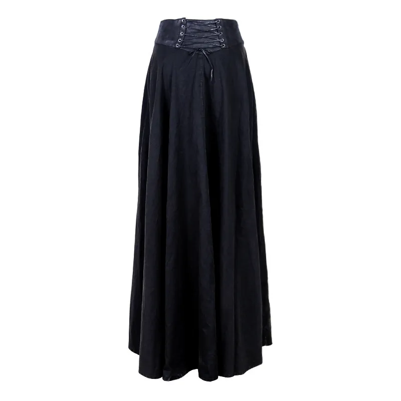 Women's Cotton Long Skirts / Steampunk Gothic Black High Waist Skirts