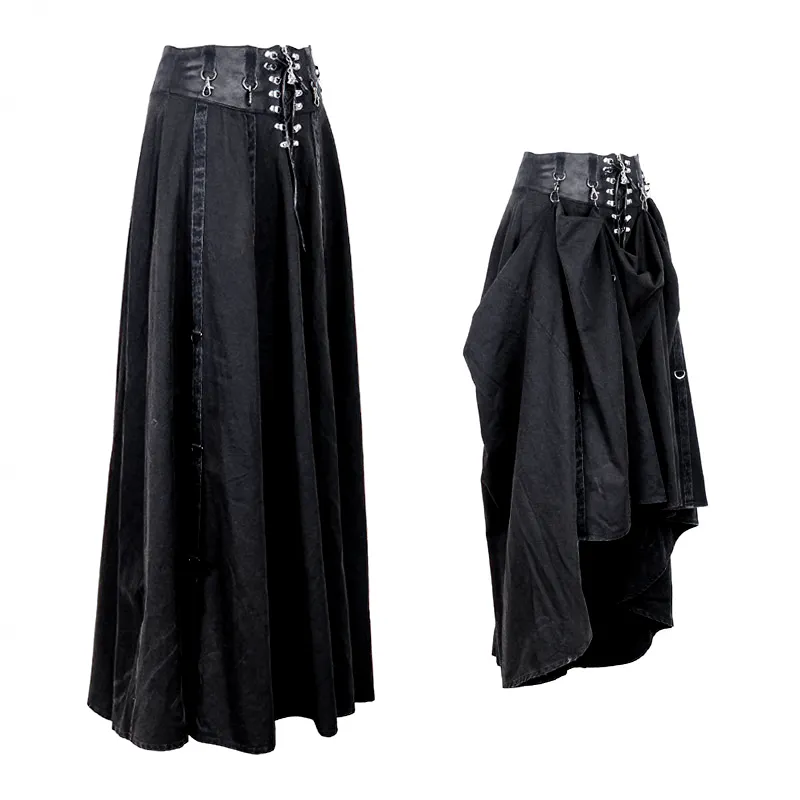 Women's Cotton Long Skirts / Steampunk Gothic Black High Waist Skirts