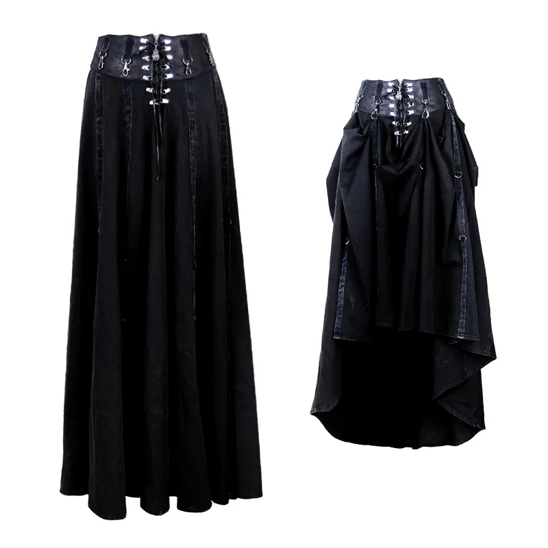 Women's Cotton Long Skirts / Steampunk Gothic Black High Waist Skirts